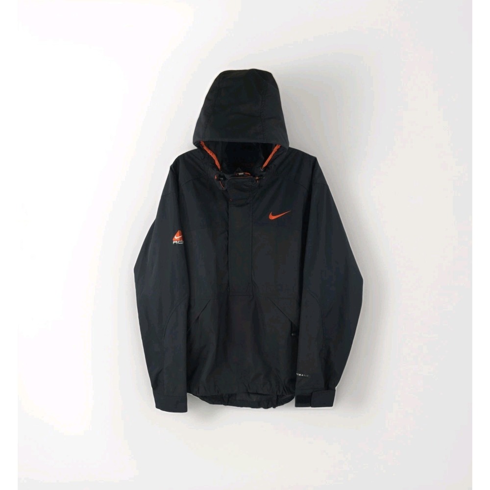 Nike ACG Black Orange Hooded 1/2 Zip Packable Poly Weather Resistant Size Small